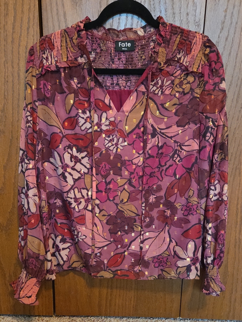 Fate Women's Burgundy Floral Long-Sleeve Blouse